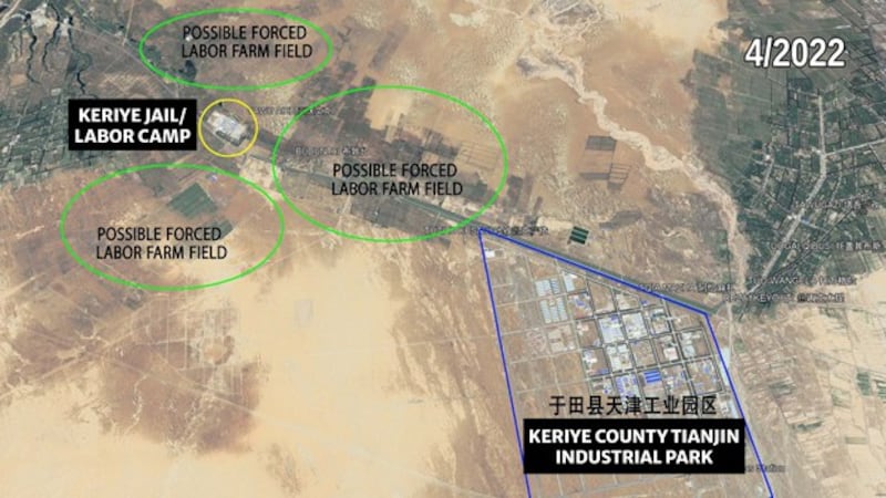 Keriye Prison has tracts of farmland around it. Credit: Google Earth photo; RFA annotation